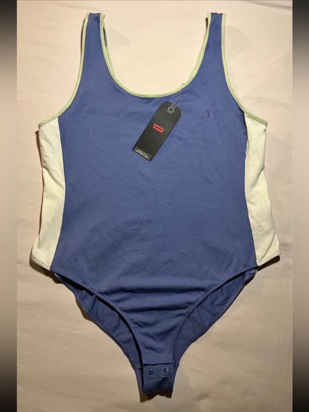Levi’s Women’s Classic U-Neck Athletic Bodysuit Blue Colorblock Snap Bottom XL